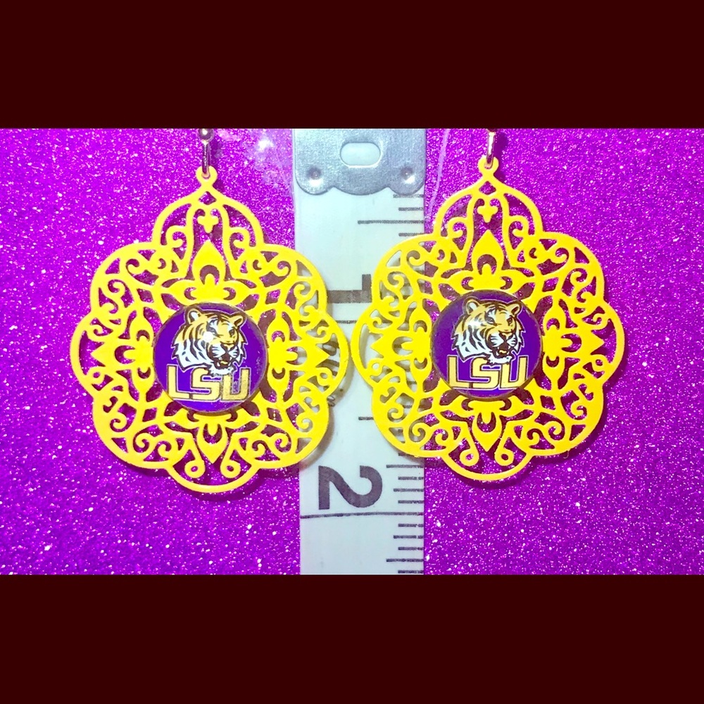Filigree Cut Golden Yellow LSU Tigers earrings